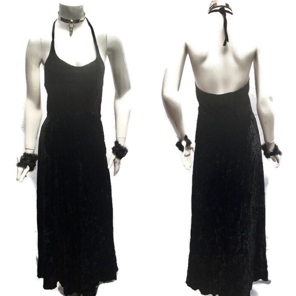 SOLD Vtg 90s Beth Schaeffer velvet slip maxi halter dress fairy grunge goth - Picture 2 of 5
